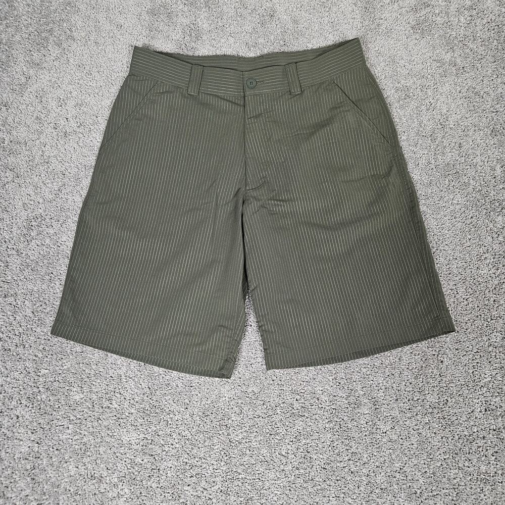 Under Armour UA Shorts Mens 32 (Tag 34) Olive Green Thin Stripes Golf Stretch